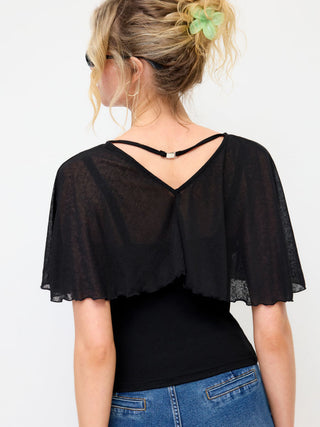 See-Through Ruffle Poncho With Tank Top