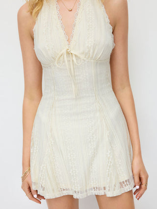 Lace Halter V-neck Bowknot A-line Mini Dress