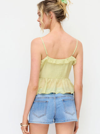 Textured Lyocell-blend V-Neck Ruffled Tie Front Cami Blouse