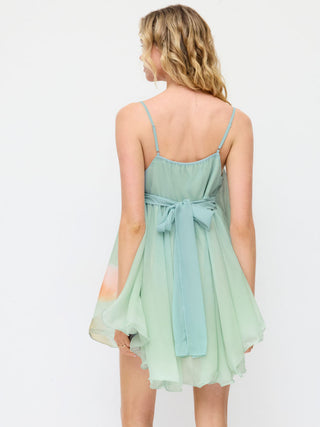 Tie-Back Bow Chiffon Floral Babydoll Mini Dress