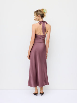Satin Halter Top and Wrap Mermaid Maxi Skirt Set
