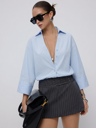Cotton-blend Mid-length Sleeve Shirt Bodysuit