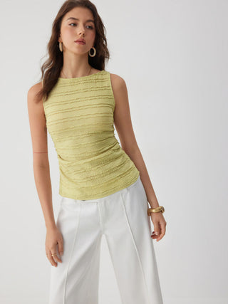 Textured Ruched Cut Out Backless Tie Back Tank Top