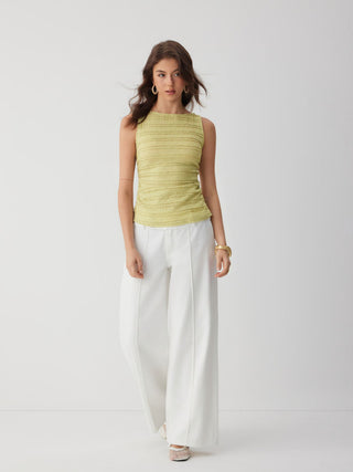 Textured Ruched Cut Out Backless Tie Back Tank Top