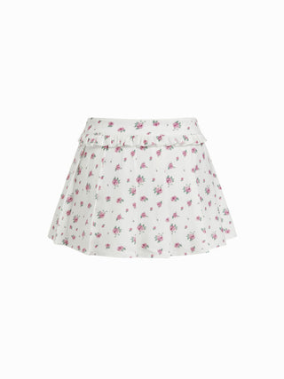 Low Rise Floral Ruffle Pleated Mini Skirt