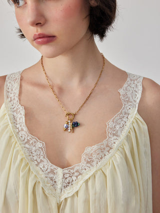 FISH & FAUX PEARL STAINLESS STEEL PENDANT NECKLACE