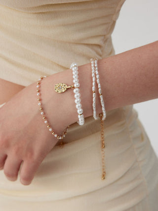 4PCS FAUX PEARL BEADED BRACELET SET