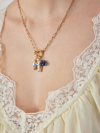 FISH & FAUX PEARL STAINLESS STEEL PENDANT NECKLACE