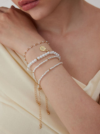 4PCS FAUX PEARL BEADED BRACELET SET