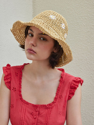 FLOWER WOVEN BUCKET HAT