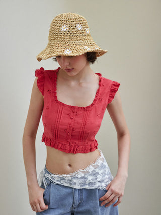 FLOWER WOVEN BUCKET HAT