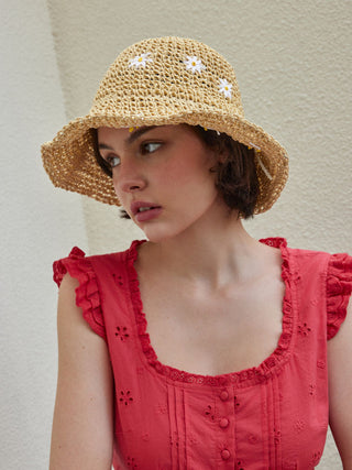 FLOWER WOVEN BUCKET HAT