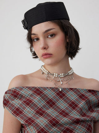FAUX PEARL & CROSS LAYERED NECKLACE