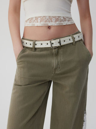 Cotton & Linen FLOWER LACE BUCKLE BELT For Daily Casual Picnic