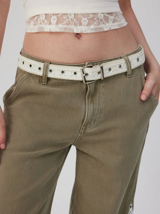 Cotton & Linen FLOWER LACE BUCKLE BELT For Daily Casual Picnic