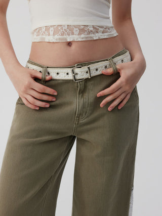Cotton & Linen FLOWER LACE BUCKLE BELT For Daily Casual Picnic
