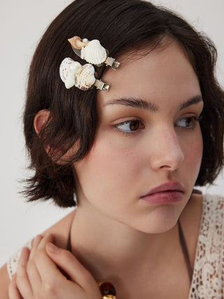 2PCS SHELL & FAUX PEARL HAIR CLIP SET