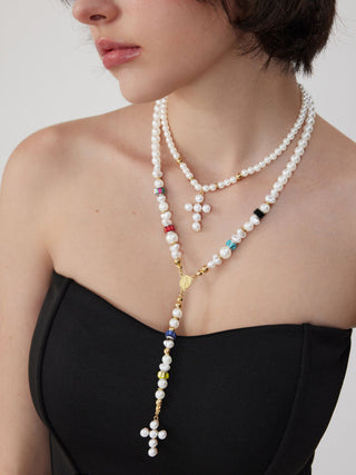 CROSS BEADED LAYERED NECKLACE