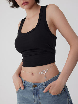 RHINESTONE CROSS WAIST CHAIN