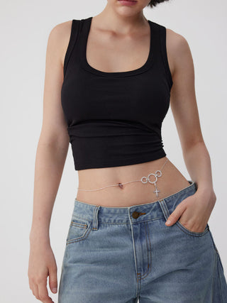 RHINESTONE CROSS WAIST CHAIN