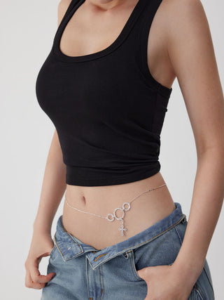 RHINESTONE CROSS WAIST CHAIN