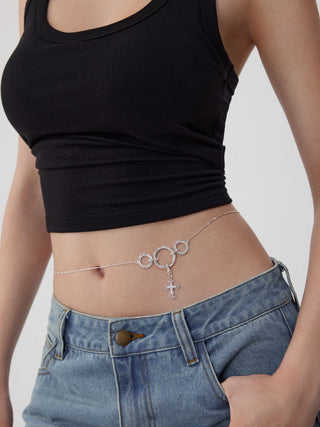 RHINESTONE CROSS WAIST CHAIN