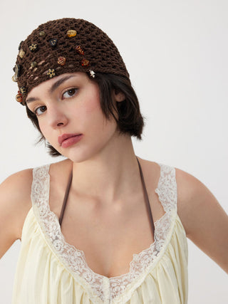 Cotton Blends BUTTERFLY & FLOWER DECOR KNITTED HAT For Music Festival/Live House Party/Clubbing Vacation