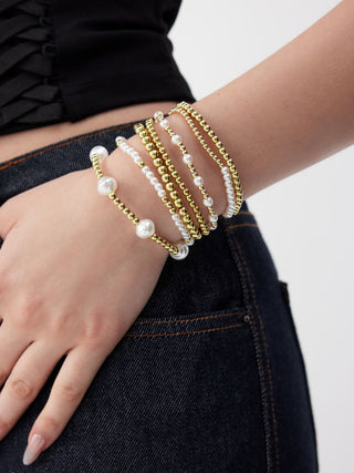 7PCS FAUX PEARL & BEADED BRACELET SET