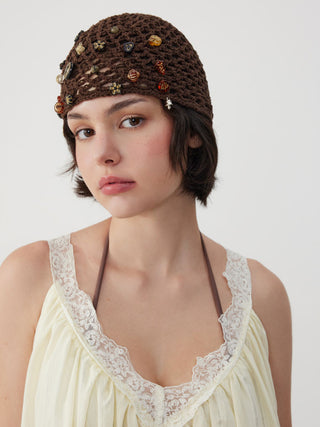Cotton Blends BUTTERFLY & FLOWER DECOR KNITTED HAT For Music Festival/Live House Party/Clubbing Vacation