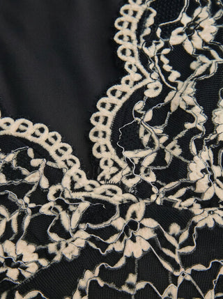 Flocking Lace V-neck A-line Mini Dress