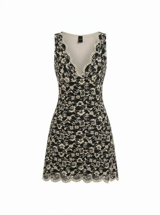 Flocking Lace V-neck A-line Mini Dress