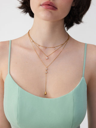 STAR & RHINESTONE STAINLESS STEEL LAYERED NECKLACE