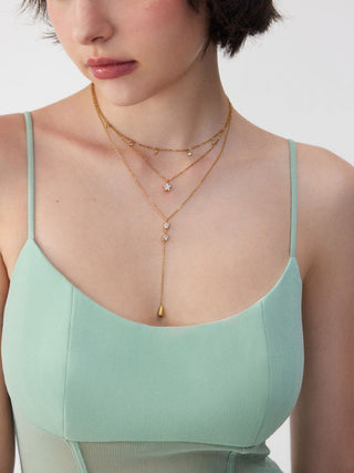 STAR & RHINESTONE STAINLESS STEEL LAYERED NECKLACE