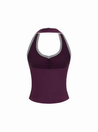 Cotton-blend Halter Neck Ruched Front Cami Top