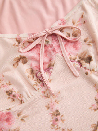 Ditsy Floral Scoop Neckline Knotted Short Sleeve Tee