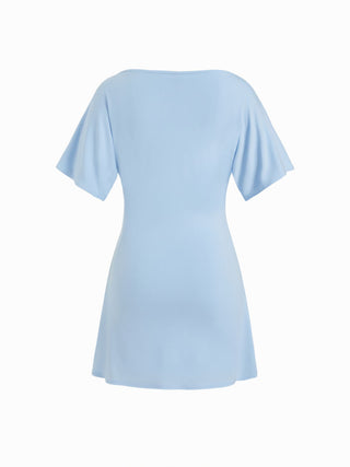 Boat Neck Short Sleeve Ruched A-line Mini Dress