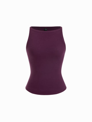 Cotton-blend High Stretch Boat Neck Ribbed Tank Top