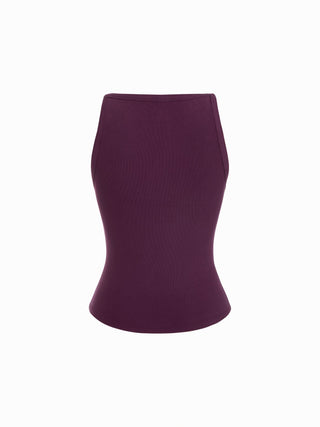 Cotton-blend High Stretch Boat Neck Ribbed Tank Top
