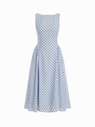 Chiffon Boat Neck Draped A-line Midi Dress