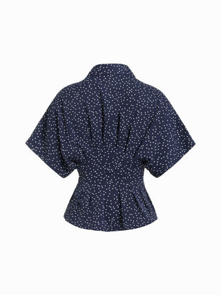 Chiffon Polka Dot Ruched Cinched Waist Batwing Sleeve Blouse