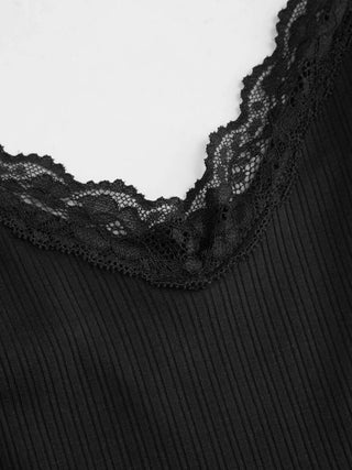 Textured V-neck Lace Trim Cami Top