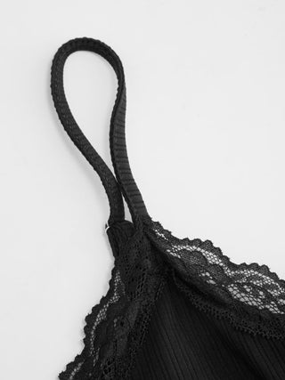 Textured V-neck Lace Trim Cami Top
