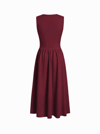 Round Neckline Ruched Maxi Dress