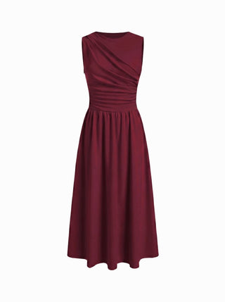 Round Neckline Ruched Maxi Dress