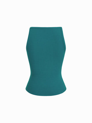 Cotton-blend High Stretch Boat Neck Ribbed Tank Top