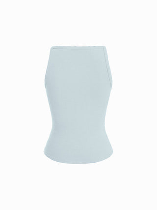 Cotton-blend High Stretch Boat Neck Ribbed Tank Top