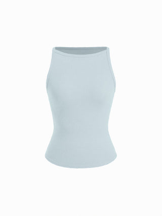 Cotton-blend High Stretch Boat Neck Ribbed Tank Top