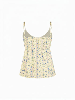 Cotton-blend Floral Scoop Neck Lace Trim Bowknot Oversized Cami Blouse