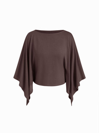 Textured Boat Neck Batwing Sleeve Asymmetrical Oversized Top