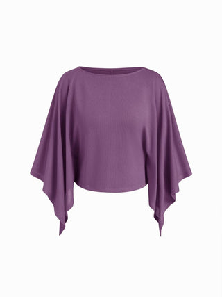 Textured Boat Neck Batwing Sleeve Asymmetrical Oversized Top